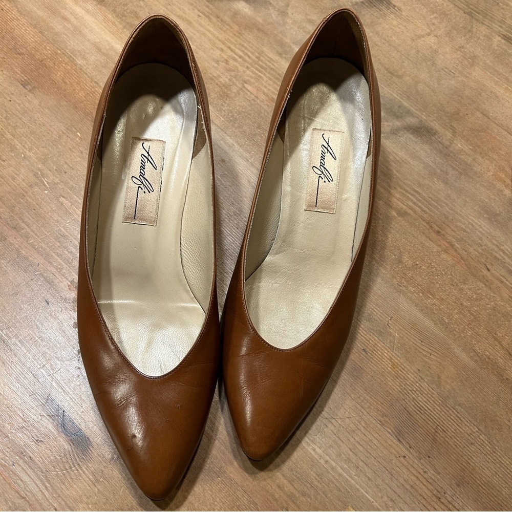 AMALFI Vintage Pumps - cognac, genuine leather, made in Italy Size 8.5B
